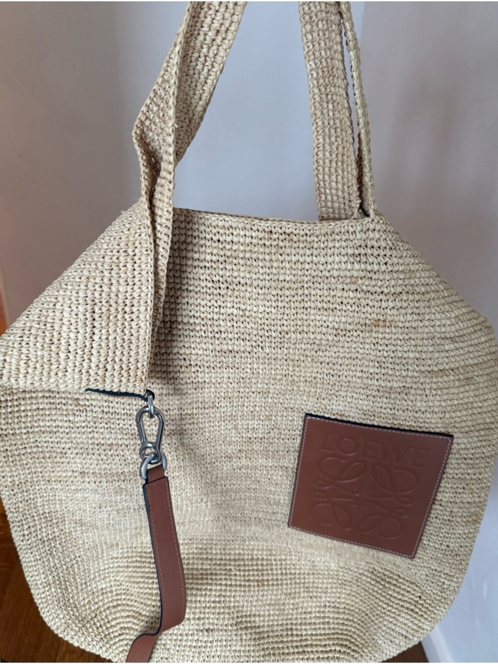 Loewe Natural Raffia Tote with Brown Leather Logo Patch - Picture 3 of 8